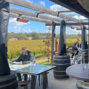 A Heliosa 66 infrared heater warming up the outdoor seating area at Barossa Winery