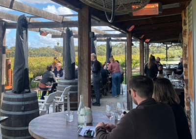 A Heliosa 66 infrared heater warming up the outdoor seating area at David Franz Winery